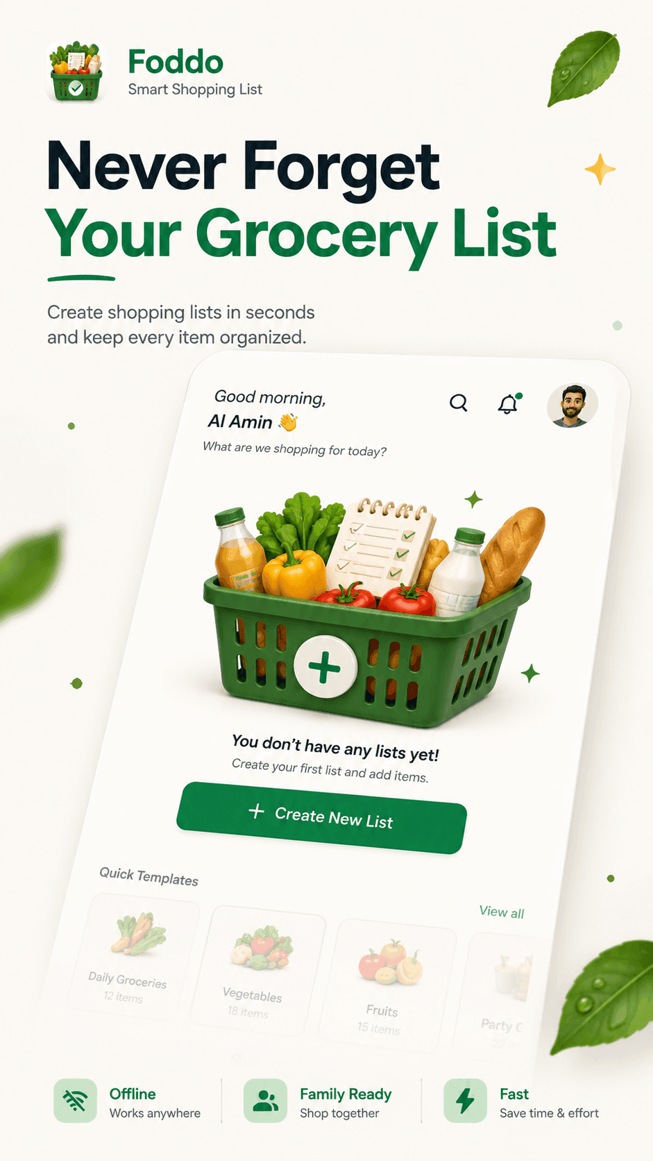 Foddo Smart Grocery App - Never Forget Your Grocery List