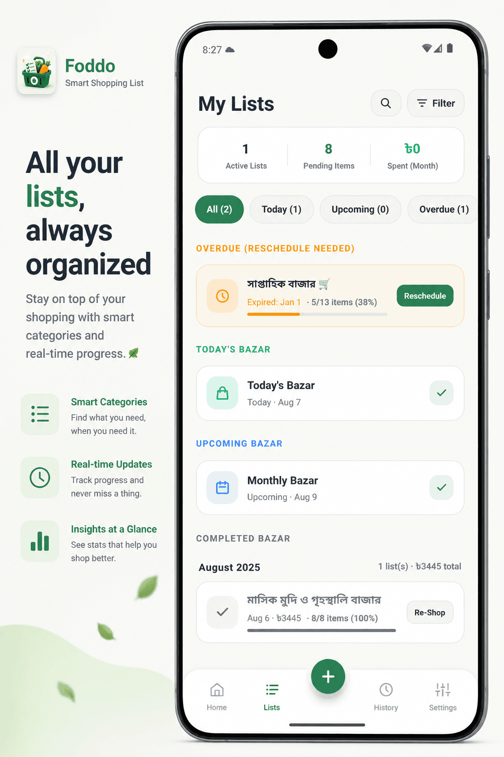 Foddo - All Your Lists Always Organized with Clean Simplicity
