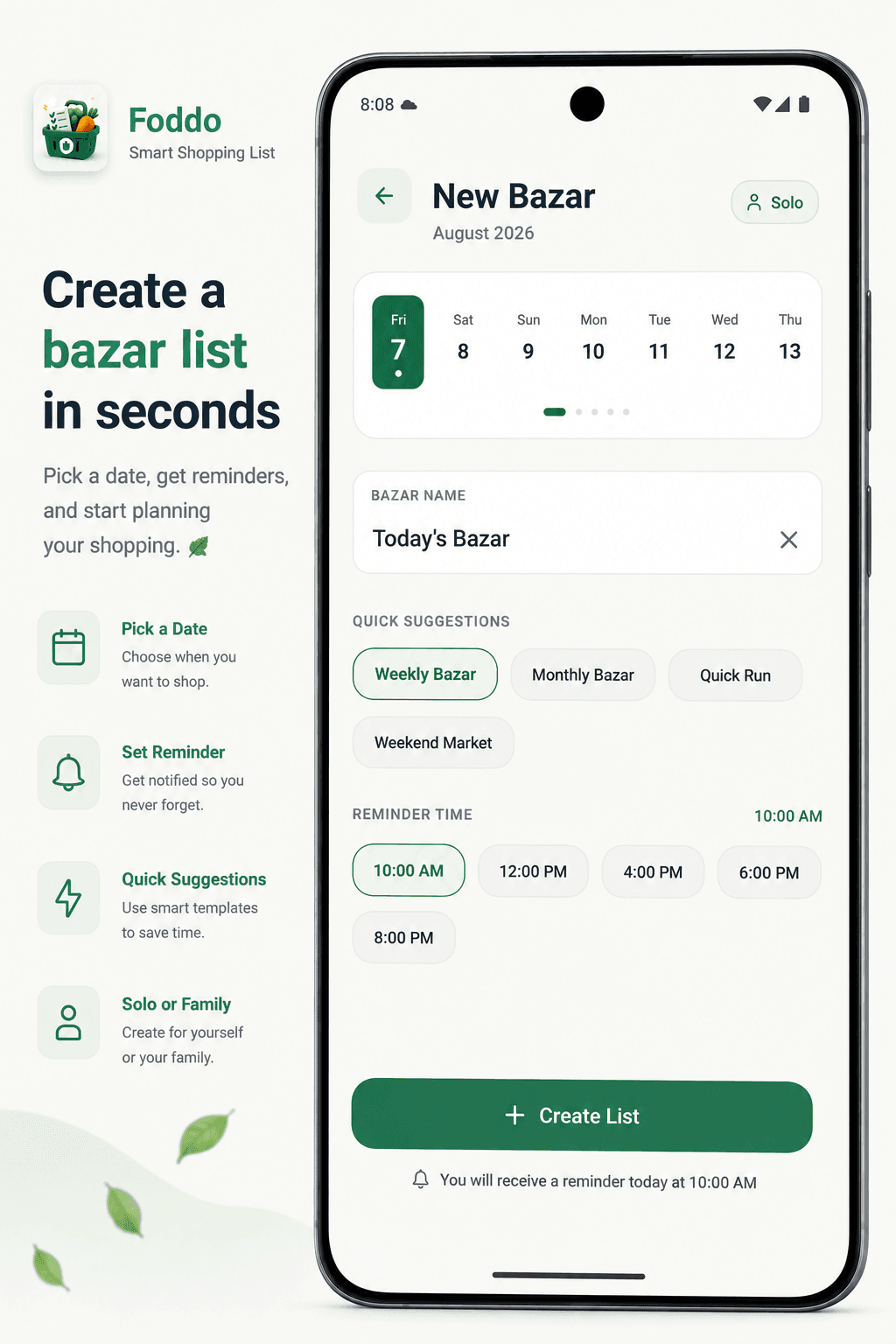 Foddo - Create a Bazar List in Seconds with Smart Reminders