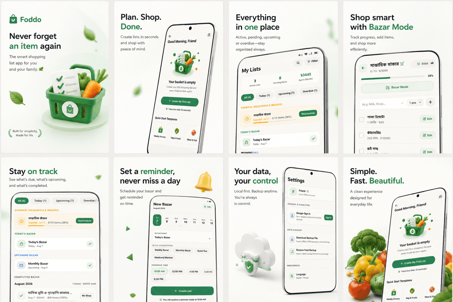 Foddo 8-Screen Application Ecosystem - Plan, Shop, Done